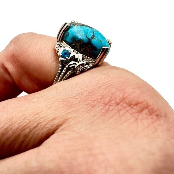 Estate Designer DJOY Turquoise Blue Topaz Sterling Silver Statement Ring Size 9 - Picture 7 of 11